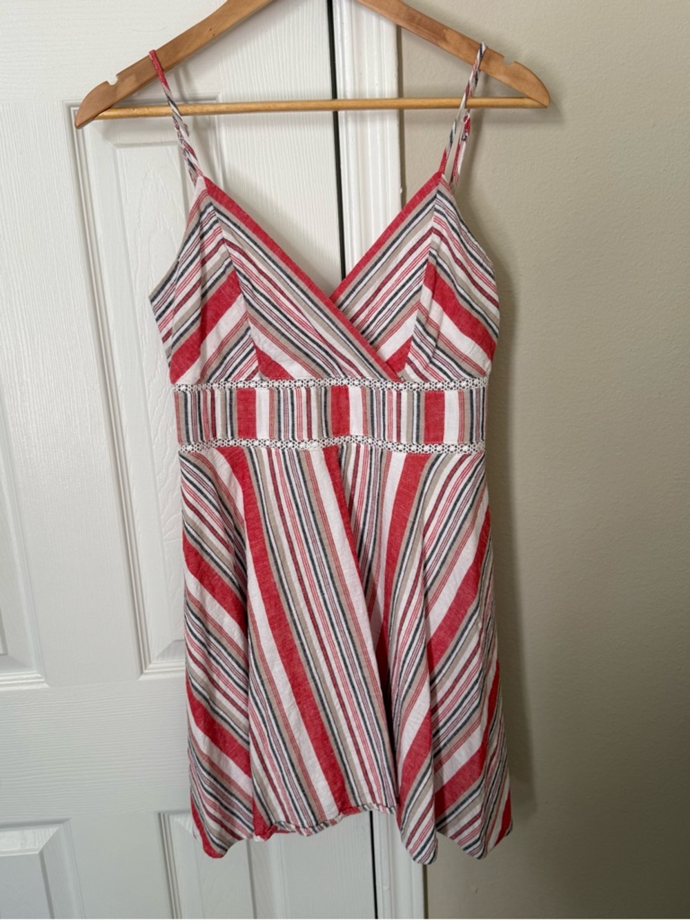 Striped Red and White Spaghetti Strap Linen Summer Dress
